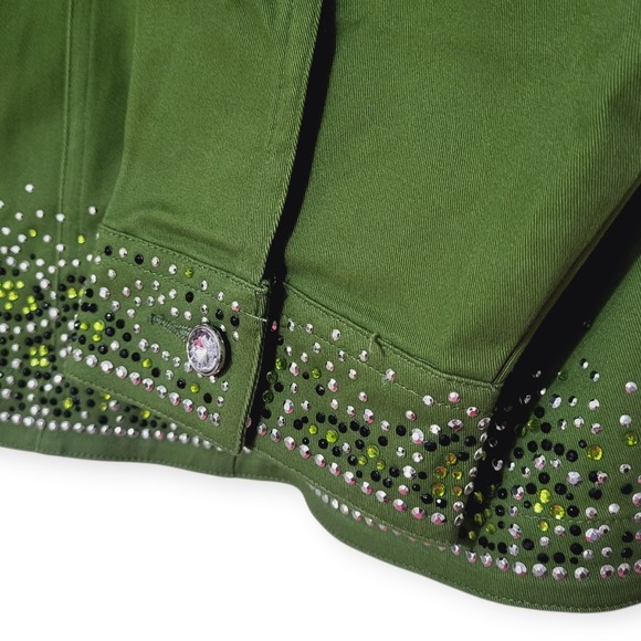 QUACKER FACTORY Plus 3X NWT Green Rhinestone Embellished Stretch Cotton Jacket - Picture 8 of 11
